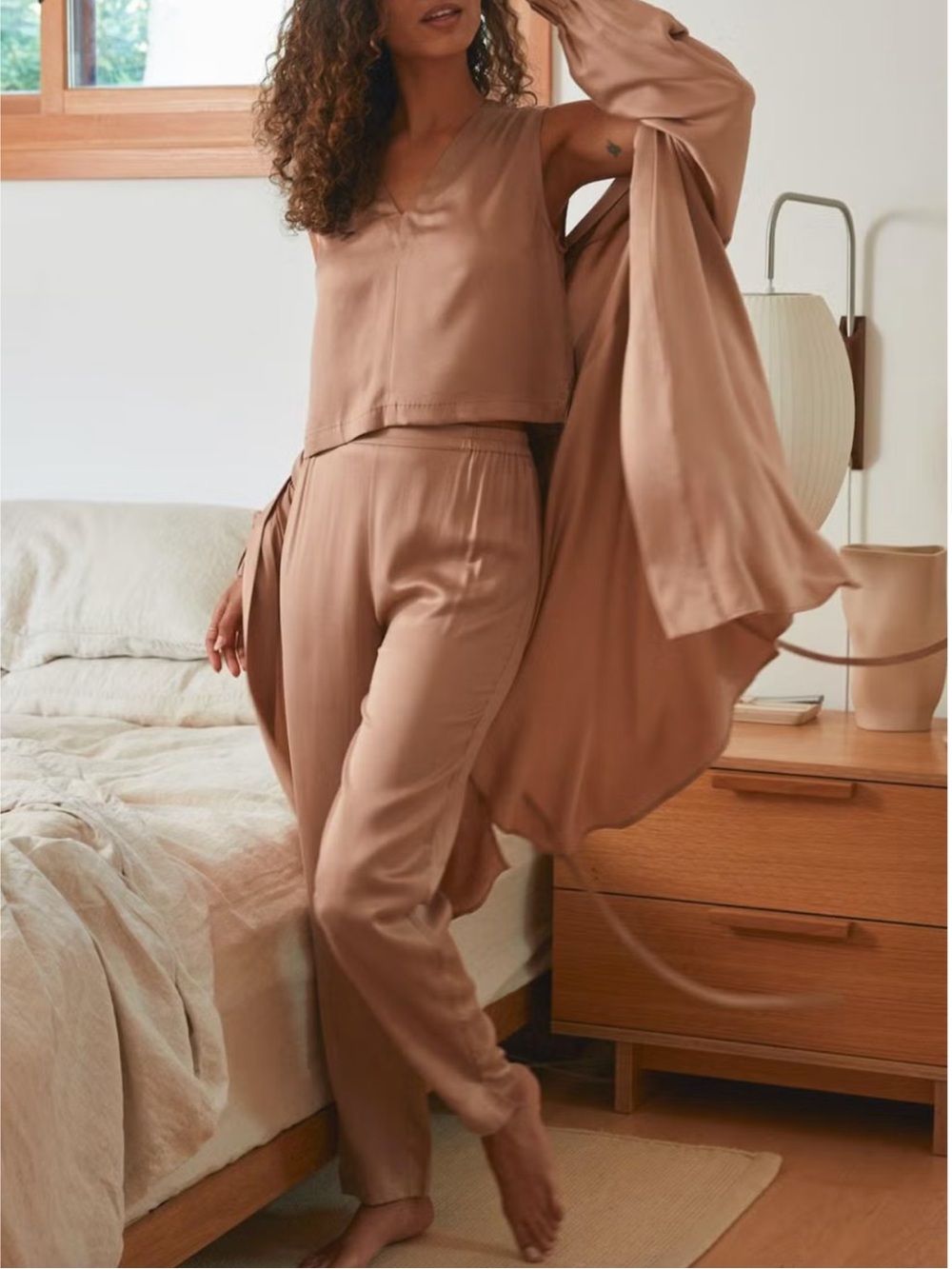 LUNYA Silk Trouser Set in Otium Tan NWOT